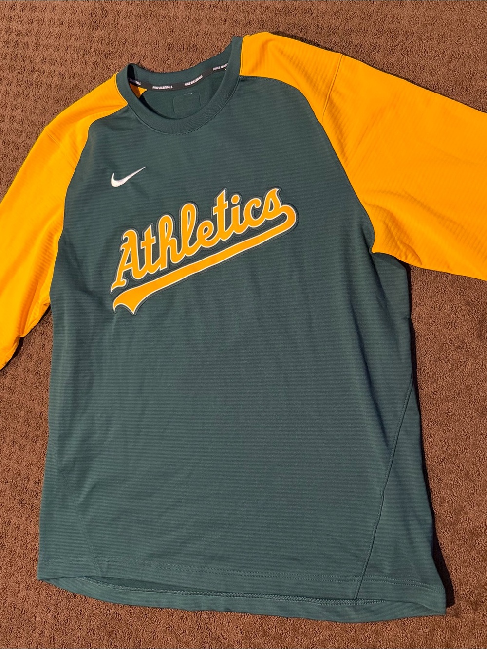 Men’s Althletic Nike Green and Gold Authentic Collection Pregame Pull Over Shirt
